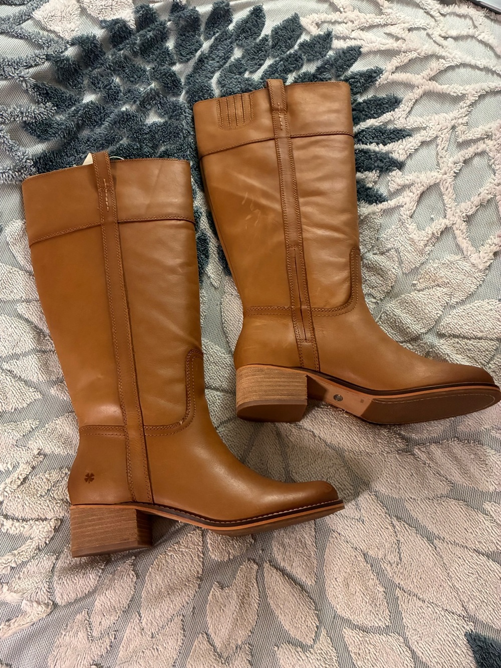 Lucky Brand Cognac Leather Mid-Calf Riding Boots
